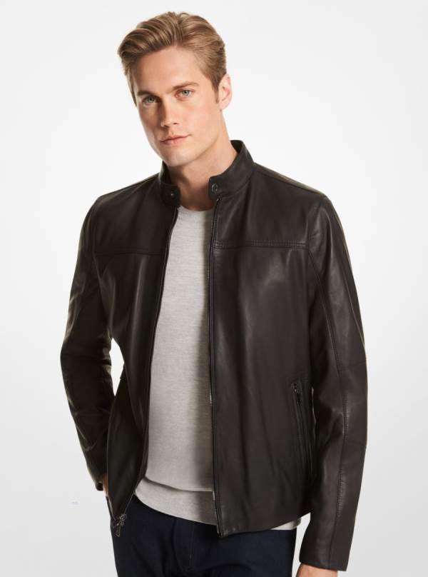 Panske Bundy Michael Kors Leather Racer Čierne - Oblecenie Michael Kors Lacne | DXPHK-7012